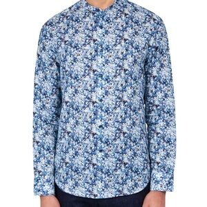 Robert Graham Blue & White Floral Print Long Sleeve Button Down Dress Shirt-XL